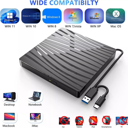 External CD/DVD-RW Drive USB 3.0,Portable Optical Burner Player for Laptop PC