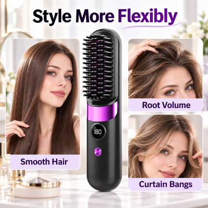 Cordless Hair Straightener Brush Purple Ionic Ceramic 4 Heat USB Rechargeable