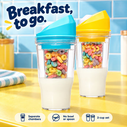 2 Set 600ml Cereal Cup with Milk Compartment Portable Breakfast Cup