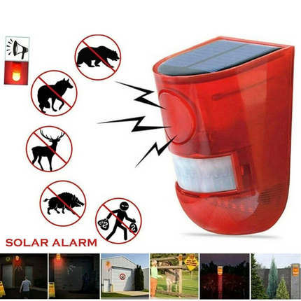 2pcs Solar Motion Sensor Detector Siren Sound Alarm LED Warning Strobe Flashing Light