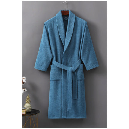 Luxury 100% Cotton Bath Robe Unisex Spa Hotel Soft Absorbent Towelling Blue XL