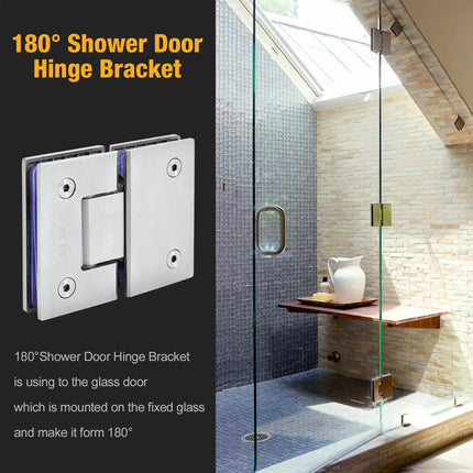 2Pcs 180° 304 Stainless Steel Shower Screens Glass Hinge Frameless Door Enclosures