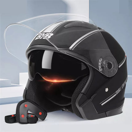 Open Face Motorcycle Helmet Scooter Motorbike Helmet Matt Black Dual Sun Visor