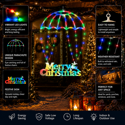 72cm Solar Merry Christmas LED Window Light Multicolour Hanging Xmas Decoration