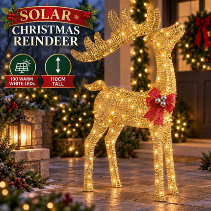 Outdoor Christmas Reindeer Lights Solar Garden Xmas Decoration Warm White 110cm