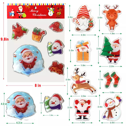 12 Pack Reusable Christmas Gel Window Clings Jelly Stickers Santa Xmas Decorations