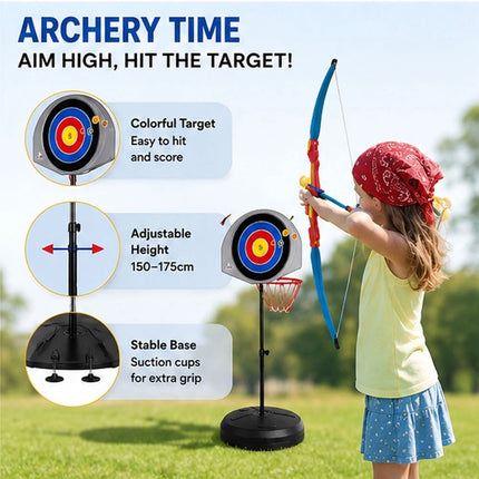 2 in 1 Kids Basketball Hoop & Archery Set Adjustable Height Indoor Outdoor Toy