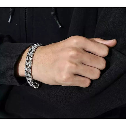 Men's Solid 316L Engraved Stainless Steel Braided Cuban Bracelet Jewellery Gift 22 cm