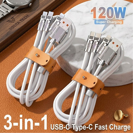 White 3 IN 1 120W Fast Charging Cable Charger USB Type C iPhone Samsung Durable Au