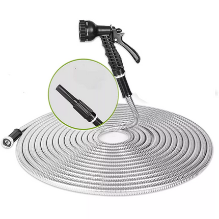 Metal Garden Hose 25FT Flexible Lightweight Water Pipe Stainless Steel