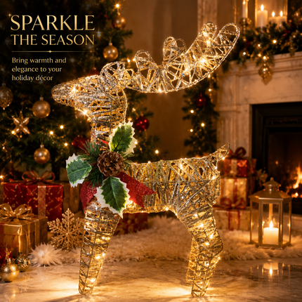 60cm LED Glitter Reindeer Christmas Decoration Xmas Deer Ornament Indoor Outdoor