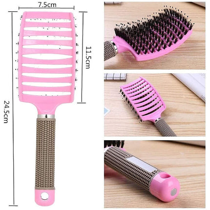 Women Detangling Nylon Bristle Brush Detangle Hairbrush Head Scalp Massage Comb Gold