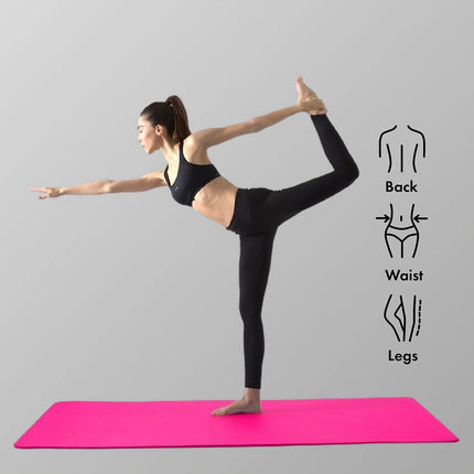 Yoga Mat Exercise Fitness Pilates Gym Thick Pad Non-Slip Strap Home Workout Pink
