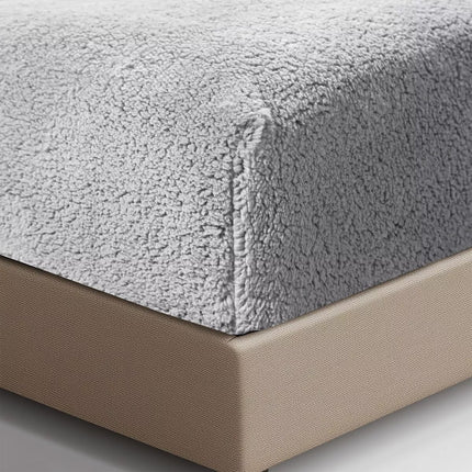 Soft Sherpa Fleece Fitted Sheet Combo Set  Warm Winter Bedding Grey Queen