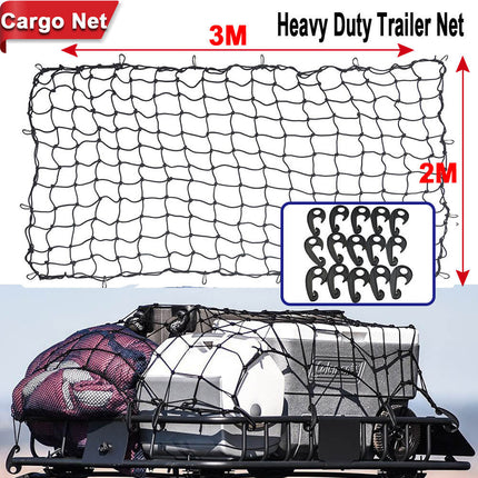 Cargo Net 2mx3m Square Mesh Cord for Boat Ute Truck Trailer Load Cover +15 Hooks