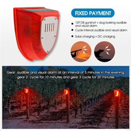 Solar Outdoor Motion Sensor Alarm Waterproof 129dB Sound Security Siren Light