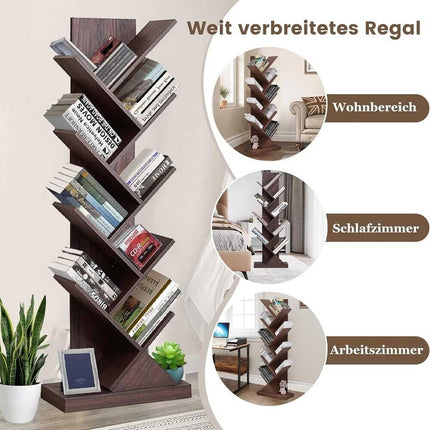 9-Tier Tree Bookshelf Bookcase Storage Rock For CDs Movies Books Shelves Table