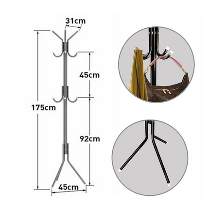 12 Hook Coat Hanger Stand 3-Tier Hat Clothes Rack Metal Tree Style Storage