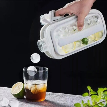 2 in 1 Portable Ice Jug ICE Ball Maker Mould POP Container Water Kettle Bottle White