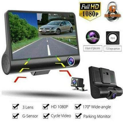 1080P Car DVR 4" 3 Lens Dash Cam Front and Rear Video Recorder Camera G-sensor