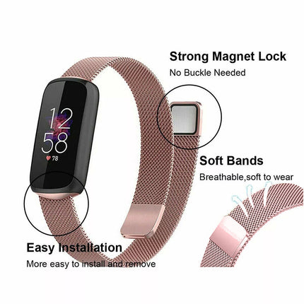 Rose Pink Fitbit Luxe Band Replacement Magnetic Wristband Watch Soft Stainless Steel Strap