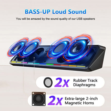 Wired USB Powered/Bluetooth 5.3 Computer Stereo Laptop Speakers for Desktop PC
