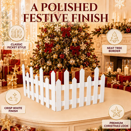 160cm White Wooden Christmas Tree Fence 4-Section Picket Holiday Decor Indoor Outdoor