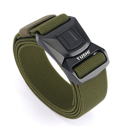 Mens Nylon Belt Waistband Quick-Release Buckle Quick Drying Elastic 4cm Width Army Green