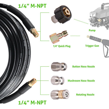 Sewer Jetter for Pressure Washer 49FT Cleaner Hose 5800PSI NPT 1/4" Hose Kit