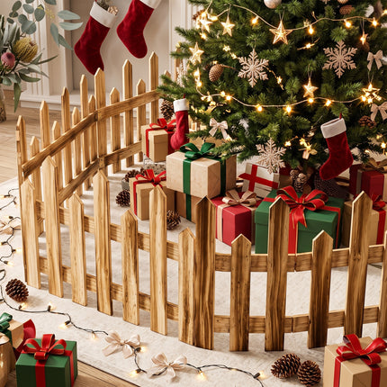 160cm Natural Wood Painted Christmas Tree Fence – 4-Section Wooden DIY Holiday Border