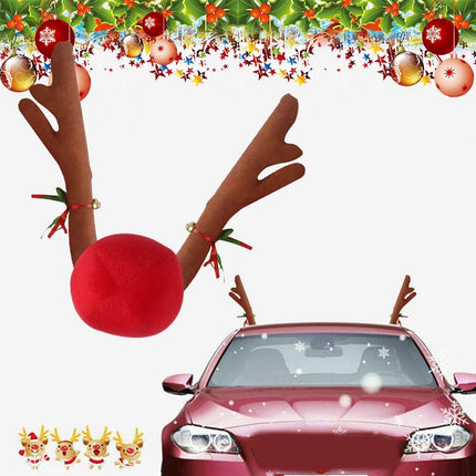 3PCS Christmas Car Truck Van Costume Brown Reindeer Antlers Red Nose Xmas Décor