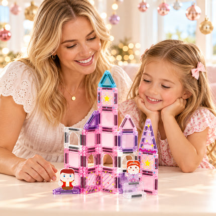 32 Pcs Mini Magnetic Tiles Princess Castle Storage Tin Set Christmas Gift Toy