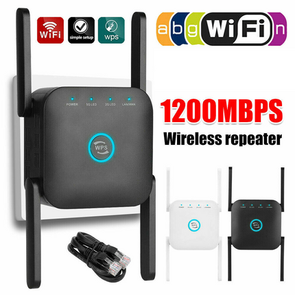 1200Mbps Dual Band Wireless WiFi Extender Repeater Router Range Signal Booster Black