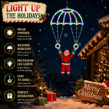 Solar Christmas Parachute Santa Light LED Hanging Xmas Yard Decor Gift