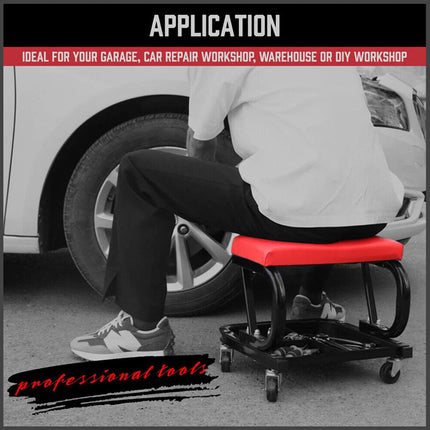 Padded Rolling Creeper Garage Mechanics Roller Seat Stool Chair with Tool Tray