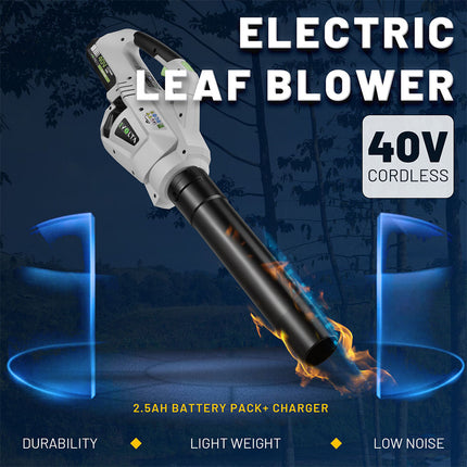 40V Cordless Leaf Blower 2.5Ah Lithium Electric Battery 3-Speed Garden