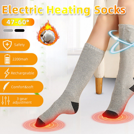 Winter Electric Heated Socks Boot Feet Warmer USB Rechargable Battery Warm Sock Grey