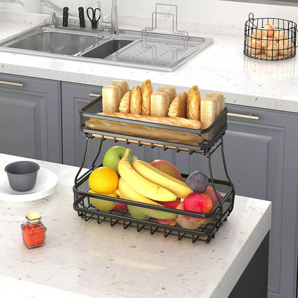 2-Tier Metal Fruit Storage Basket Rectangular Bread Basket for Fruit Vegetables