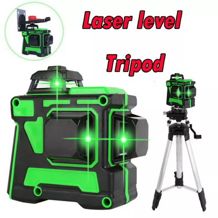360 Rotary 3D 12 Lines Green Laser Level Self Leveling Cross Measure Tool&Tripod