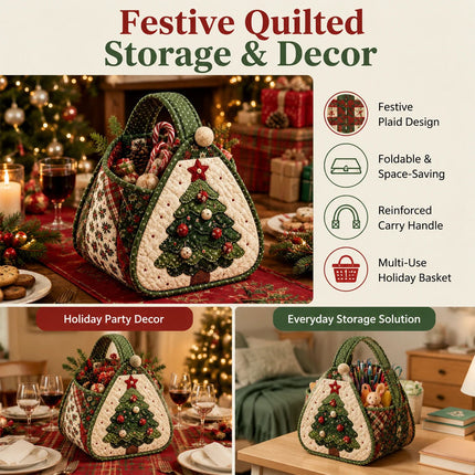 Christmas Tree DIY Quilted Fabric Christmas Handheld Basket Storage Basket for Gifts Candies AU