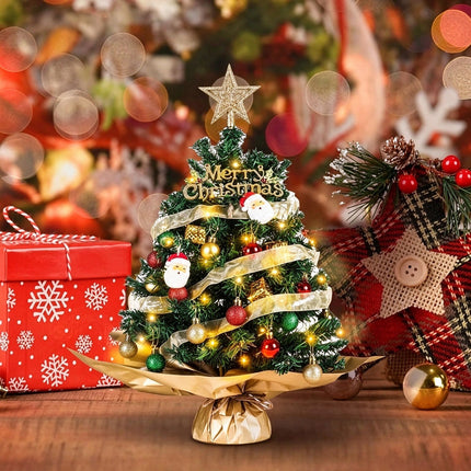 Mini Christmas Tree with Lights, Desktop Tabletop Xmas Tree, Star Topper Decor Ornaments