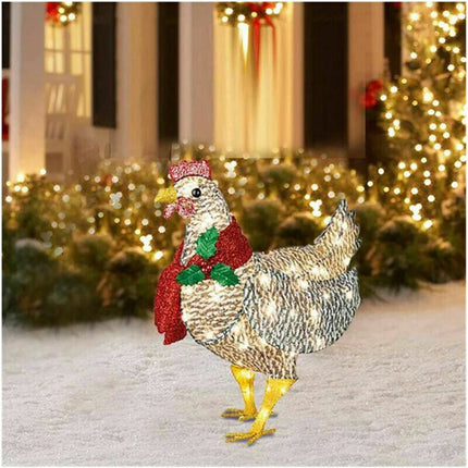 Xmas LED Light-up Chicken with Scarf Christmas Yard Art LED Ornaments