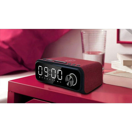 Laser Digital Alarm Clock FM Radio Wireless Charging w/ Bluetooth Speaker Red  Qualité Living