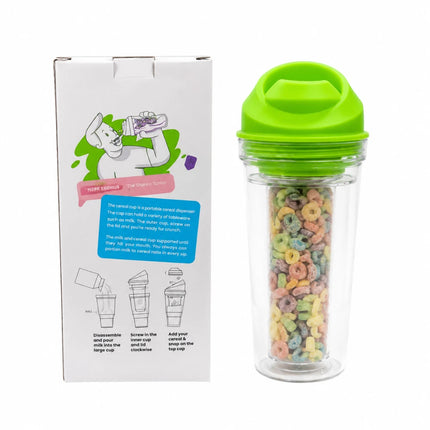 1Pcs Crunch Cup On-the-Go Cereal Tumbler Portable Plastic Cereal Cup Leak-Proof Green