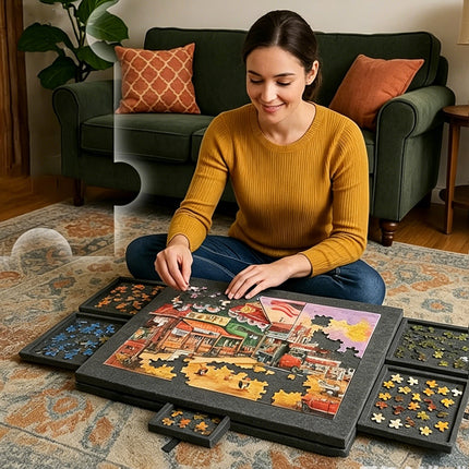 1000 Piece Puzzle Board  Tilting Felt Surface 2-in-1 Stand & 6 Drawers