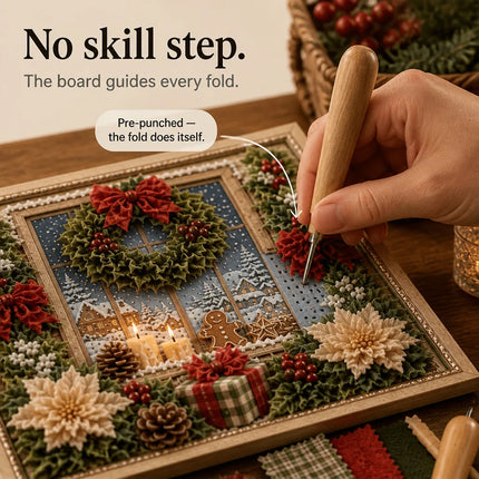 3D Christmas Fabric Poke Art Kit, DIY Needle Punch Craft Set with Frame Decor Wreath Set