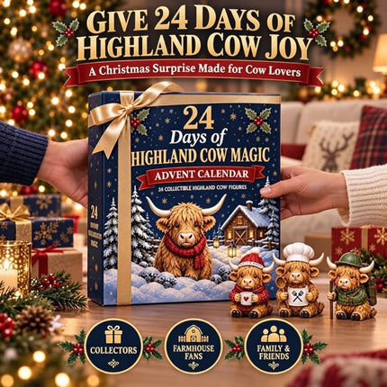 24 Day Highland Cow Advent Calendar 2026 3D Flat Mini Figures Xmas Gift Toy