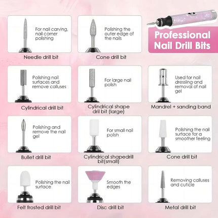 Electric Nail Drill Machine Cordless Toe Nail File for Acrylic Gel Pink