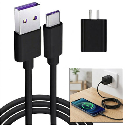 Universal USB to Type-C Fast Wall Charger Adapter with Charging Cable Black