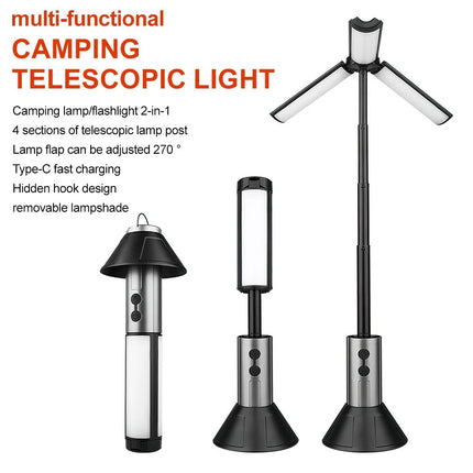 Portable Tent Light Outdoor Camping Lantern Telescopic Night Lamp Rechargeable